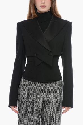 LaQuan Smith Blazer Crop Incrociato con Rever in Satin LaQuan Smith