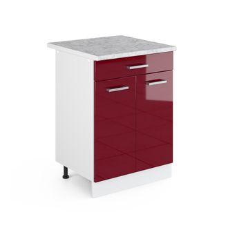 Vicco Mueble Bajo Universal R-line, Rojo Burdeos Alto Brillo, 60 Cm Con Cajones Vicco