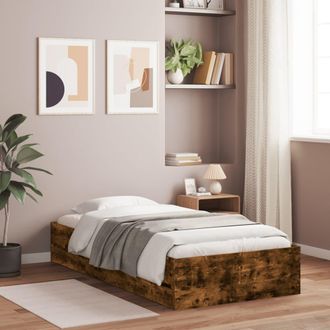 vidaXL Cama Con Cajones Madera De Ingenier&iacute;a Roble Ahumado 100x200 Cm Vidaxl