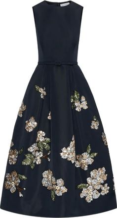 Oscar De La Renta Abito midi con paillettes - Blu