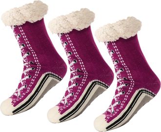 Generic Ultra-Thick Cute Slipper Home Socks,Ultra-Thick Cashmere Slipper Sock for Women Cozy Warm Fleece Lined Cashmere Fuzzy Grip (3pcs-Purple,One Size)