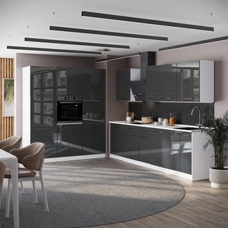 Vicco Mueble De Cocina Fame-line, Antracita Alto Brillo/blanco, 460 Cm, Et Antracita, Vicco