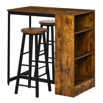 HOMCOM 3 Pieces Bar Table Set Height Table 2 Stools w/ Storage Shelf - Footrest | TJ Hughes