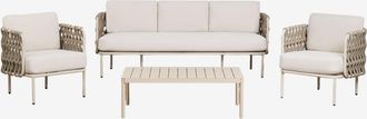 Sklum Conjunto De Jard&iacute;n Con Sof&aacute; De 3 Plazas, 2 Sillones En Cuerda Trenzada Tevary Y Mesa De Centro En Aluminio Boleni Sklum