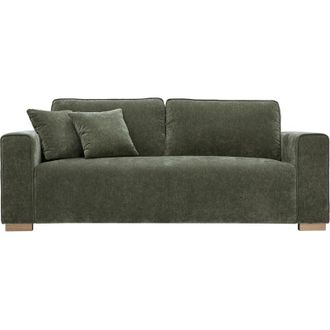 Miliboo Divano design 3 posti in tessuto effetto velluto verde kaki PEPPER