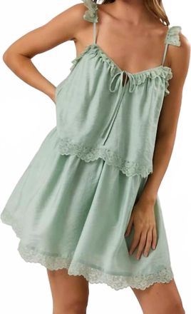Le Lis Blanc Deux Spaghetti Strap Lace Trimmed Mini Dress In Mint Chip