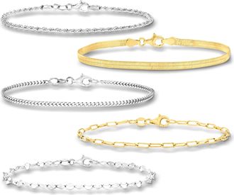 Ross-Simons Italian Sterling Silver and 18kt Gold Over Sterling Jewelry Set: 5 Chain Bracelets