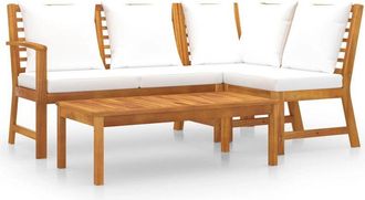 vidaXL Muebles de jardín 4 pzas cojines crema madera maciza de acacia Vidaxl