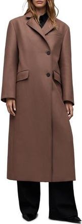 AllSaints James Wool Blend Longline Coat in Chestnut Brown at Nordstrom Rack, Size 10 Us / 14 Uk