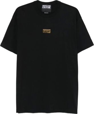 Versace Jeans Couture T-shirt met korte mouwen en goudplakkaat - Zwart