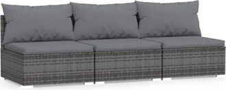 vidaXL Vidaxl - Sof&aacute; De Jard&iacute;n De 3 Plazas Con Cojines Rat&aacute;n Sint&eacute;tico Gris