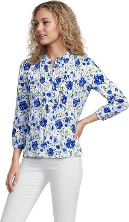 Lands End Lightweight Jersey Button Pintuck Top in Clear Blue Painted Blooms at Nordstrom, Size X-Large