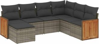 vidaXL Vidaxl - Set De Sof&aacute;s De Jard&iacute;n 7 Piezas Con Cojines Rat&aacute;n Pe Gris