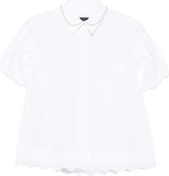 Simone Rocha Verfraaid Klassiek Shirt met Verborgen Knopen - Dames - Overhemden - Wit - 2XS - Katoen - Overhemden
