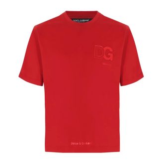 Dolce & Gabbana Red Logo Print Oversized T-shirt - male - Dolce & Gabbana - T-Shirts - Red - 2XL - Tops