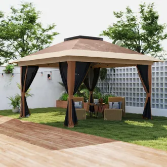 OUTSUNNY 3.6 x 3.6m Pop Up Gazebo with Netting & Wheeled Bag, Brown