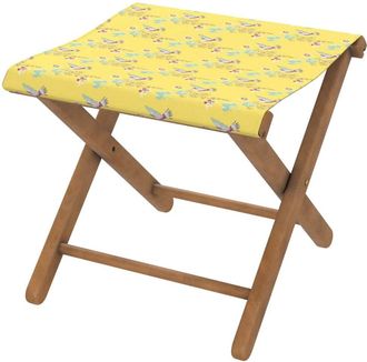 Vent de Boh&egrave;me Taburete plegable de haya y tela outdoor dise&ntilde;o de p&aacute;jaros amarillos