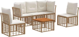 vidaXL Conjunto De Sof&aacute;s De Exterior 6 Uds. Natural Y Crema Poli&eacute;ster Vidaxl