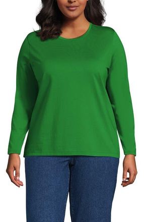 Lands End Plus Size Supima Cotton Long Sleeve Crewneck T-Shirt in True Green at Nordstrom, Size 1X