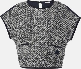Moncler Top in tweed di misto cotone e raso