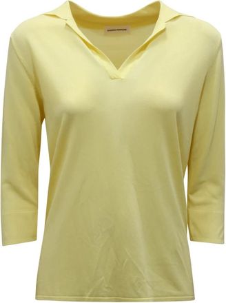 Sandro Ferrone V-neck Knitwear, female, Yellow, S/M, 3/4 Sleeve Wool Jumper