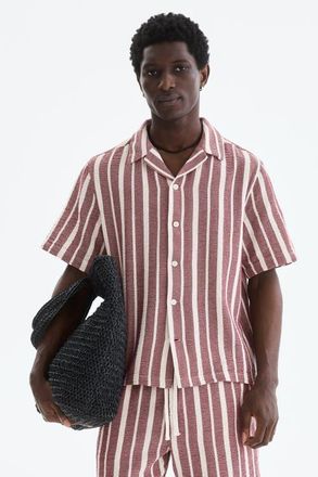 H&M Regular Fit Shirt in Dark Red/striped at Nordstrom, Size Xx-Large