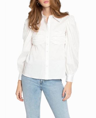 Nicole Miller Cotton Poplin Button Down Top In White