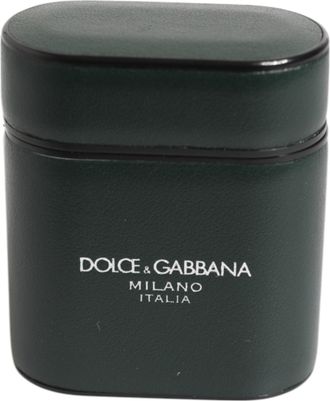 Dolce & Gabbana Black Leather Logo Print Flip Holder Men Airpods Case Calfskin Accessory