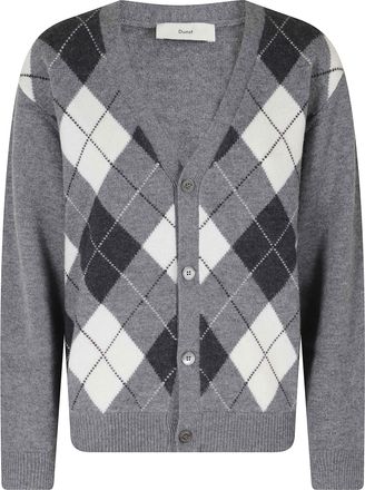 Dunst Anthracite V-Neck Argyle Wool Cardigan
