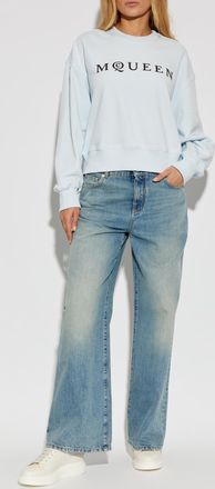 Alexander McQueen Sweatshirt With A Logo And A Velvety Finish, Womens, Light Blue