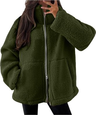 Generic Teddy Fleece Jacket Women Breathable Coats Long Sleeve Sherpa Jacket Sweatshirts Outdoor Sport Ladies Lightweight Warm Full Zip Coat Double-Cut Velvet
