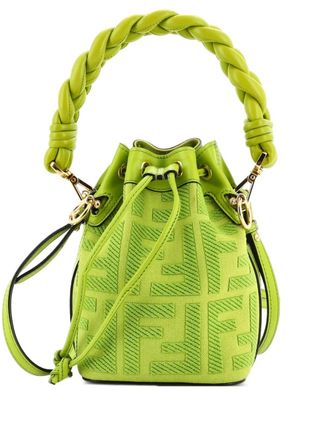Fendi Woven Handle Mon Tresor Zucca Embroidered Canvas Mini bucket bag - women - Calf Leather - One Size - Green