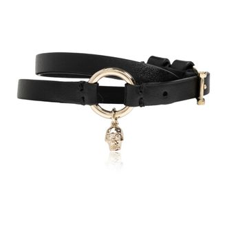 Alexander McQueen Accessoires, Dames, Zwart, ONE Size, Leer, Skull Ring Double Wrap Bracelet