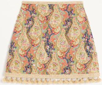 Valentino Embroidered Skirt On Piquet With Paisley Voyage Imaginaire Print Wo