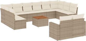 vidaXL Set Sof&aacute;s De Jard&iacute;n Con Cojines 13 Pzas Rat&aacute;n Sint&eacute;tico Beige Vidaxl