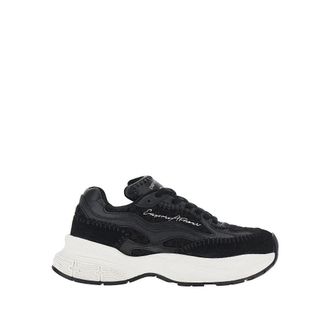 Emporio Armani Knitted sneakers with faux leather details Woman 36
