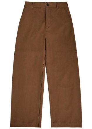 STUDIO NICHOLSON Bosworth Curved-leg Cotton Trousers - Brown - XL