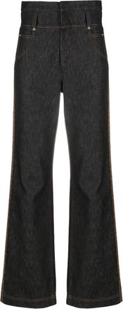 Fendi Blue High-Waist Straight Jeans - Womens - Cotton/Calf Leather