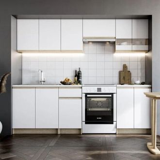 Puma Naturel - Katarina lux 2,4 m, juego de muebles de cocina para montar, blanco y roble (ksetkatarinao)