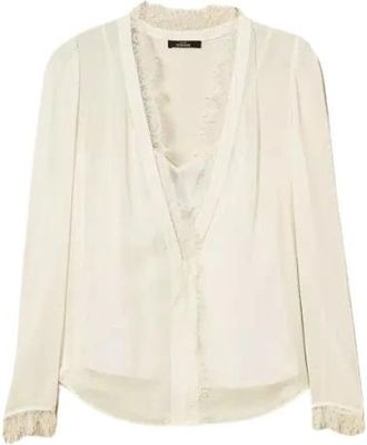 Twinset Georgette Blouse met Kant - Dames - Blouses - Wit - M - Overhemden