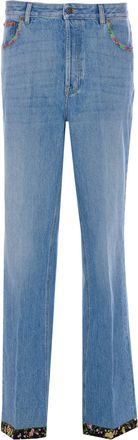 Valentino Garavani Floral Print Hem Denim Trousers