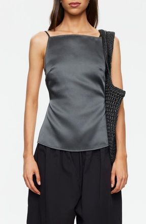 Lioness Camille Backless Satin Camisole in Dark Olive at Nordstrom, Size X-Small