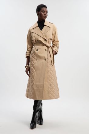 Karen Millen Womens Quilted Trench Coat - Beige Nylon - Size 14 UK