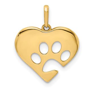 Diamond2Deal 10k Yellow Gold Polished Heart Paw Print Pendant