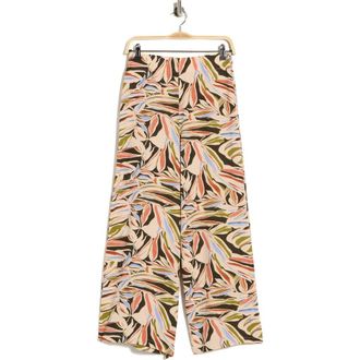 Adrianna Papell Printed Wide Leg Pants in Watercolor Leaf at Nordstrom Rack, Size X-Large