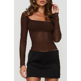 Princess Polly Victoire Mesh Top in Chocolate at Nordstrom, Size 10