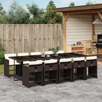 vidaXL Set Comedor De Jard&iacute;n 11 Pzas Y Cojines Rat&aacute;n Sint&eacute;tico Marr&oacute;n Vidaxl