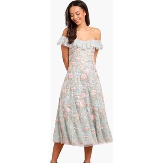Needle & Thread Antoinettes Floral Ballerina Midi Dress in French Blue at Nordstrom, Size 2