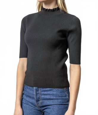 Lilla P Ruffle Mock Neck Sweater In Black