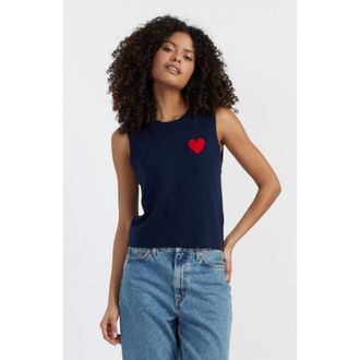 Chinti and Parker Pure Merino Heart Breton Tank in Navy at Nordstrom, Size Small